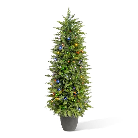 Glitzhome® 4Ft Pre-Lit Cedar Artificial Christmas Porch Tree, Warm White & Multicolor LED Lights | 4 ft | Michaels®